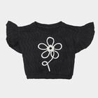 Girls Black Round Neck Casual T-Shirt, Black, small