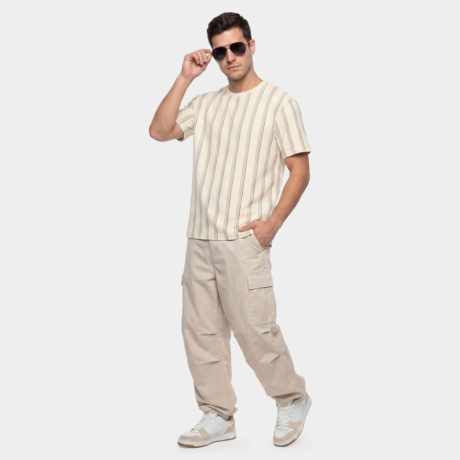 Men's White Round Neck Regular T-Shirt, Off White, large