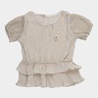 Girls' White Round Neck Romantic T-Shirt, सफ़ेद, small