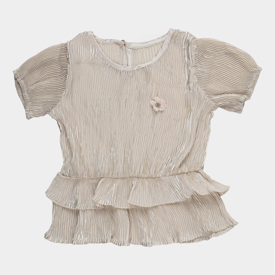 Girls' White Round Neck Romantic T-Shirt, सफ़ेद, large