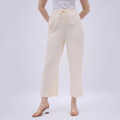 Women's Soft Beige Relaxed Fit Textured Harem Pants