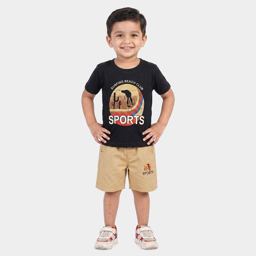 Boys Navy Blue Cotton Round Neck Graphic Print Baba Suit, नेवी ब्लू, large