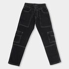 Boys' Jet Black Slim Fit Jogger Jeans, काला, small image number null