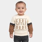 Infants Off White Cotton Round Neck Regular T-Shirt, ऑफ व्हाइट, small