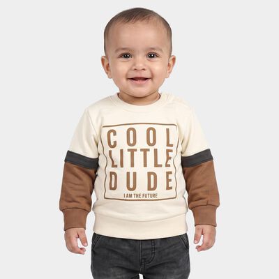 Infants Off White Cotton Round Neck Regular T-Shirt