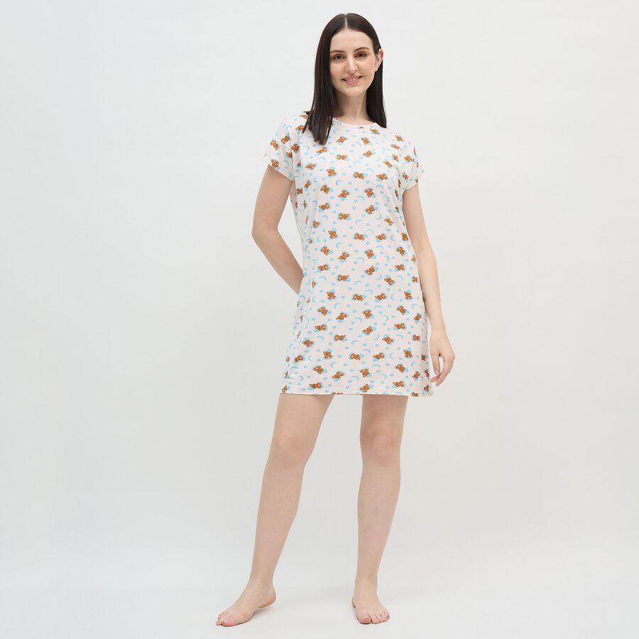 Women's Soft White Round Neck Casual Nighty, White, large