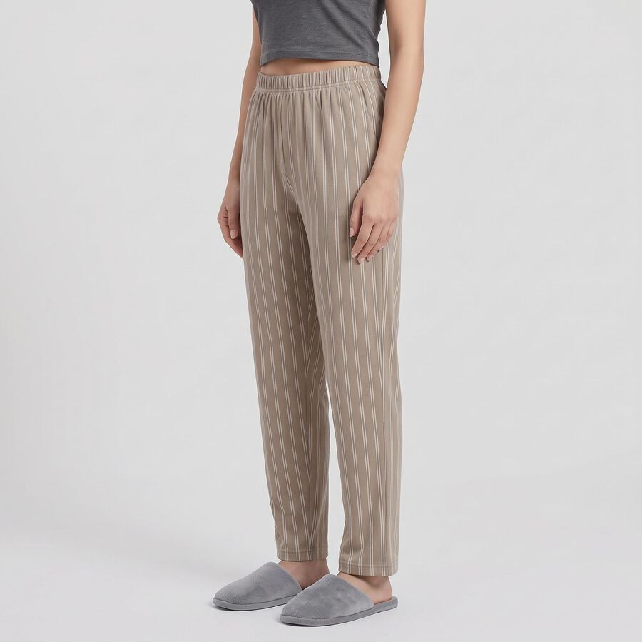 Women's Grey Straight Fit Striped Lounge Pyjama, हल्का ग्रे, large