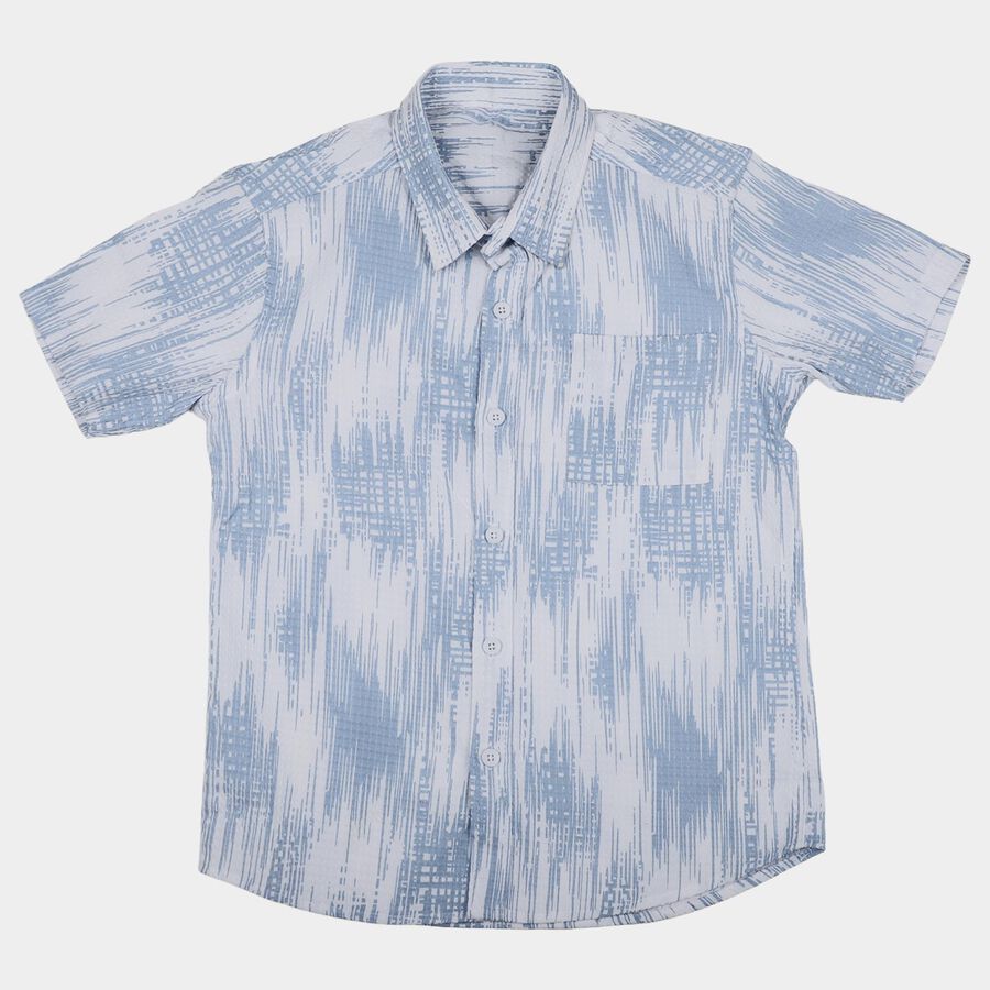 Boys White Printed Half Sleeve Classic Casual Shirt, सफ़ेद, large