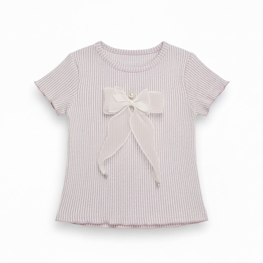 Girls Light Lavender Round Neck Casual T-Shirt, लाइलेक, large