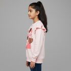 Girls Light Pink Crew Neck Ruffle Sleeve Graphic Sweatshirt, हल्का गुलाबी, small image number null