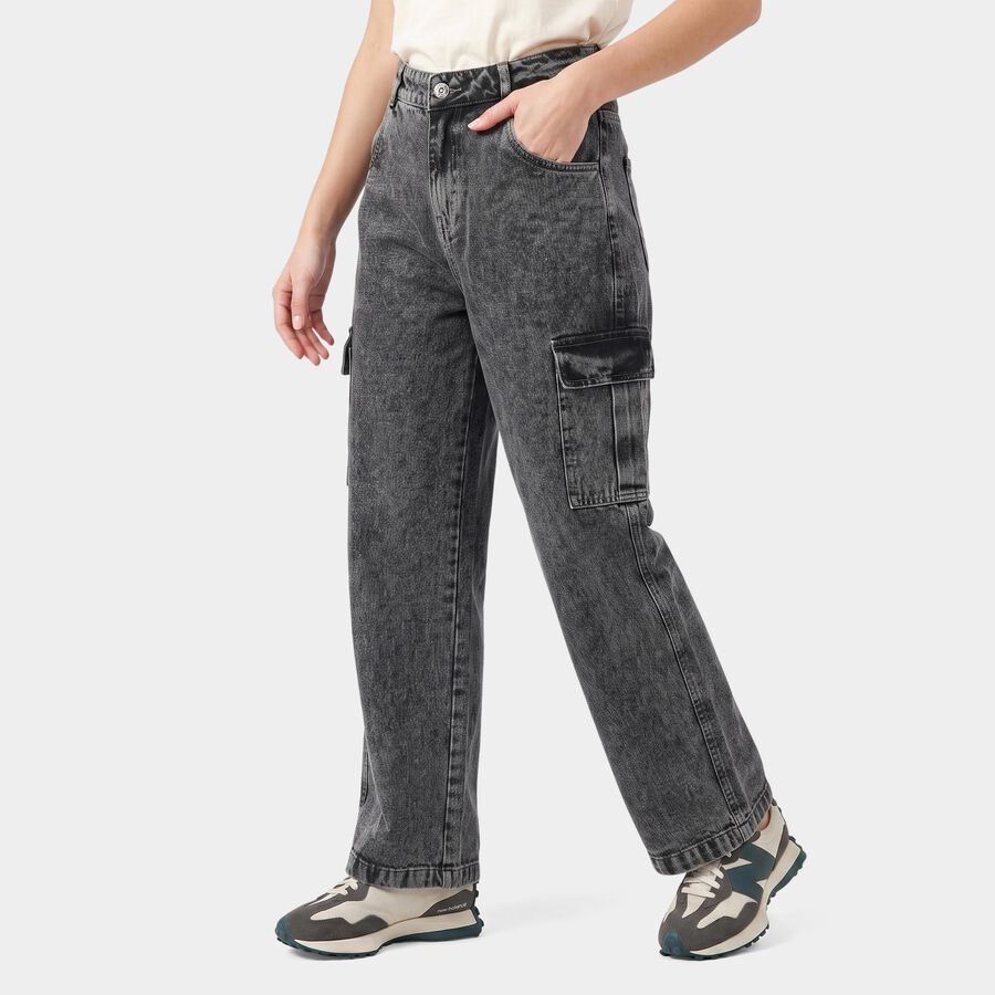 Women's Dark Grey Straight Fit Cotton Jeans, Dark Grey, large
