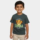 Boys' Olive Cotton Round Neck Simba Printed T-Shirt, ओलिव, small