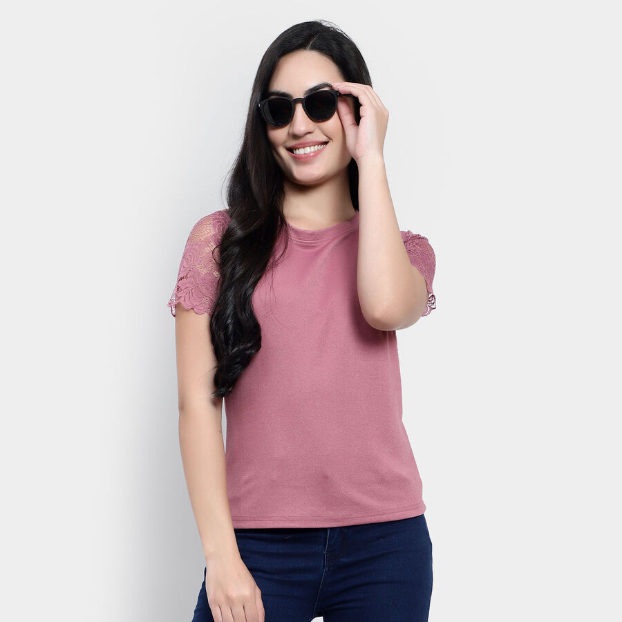 Solid Round Neck T-Shirt, Purple, large image number null