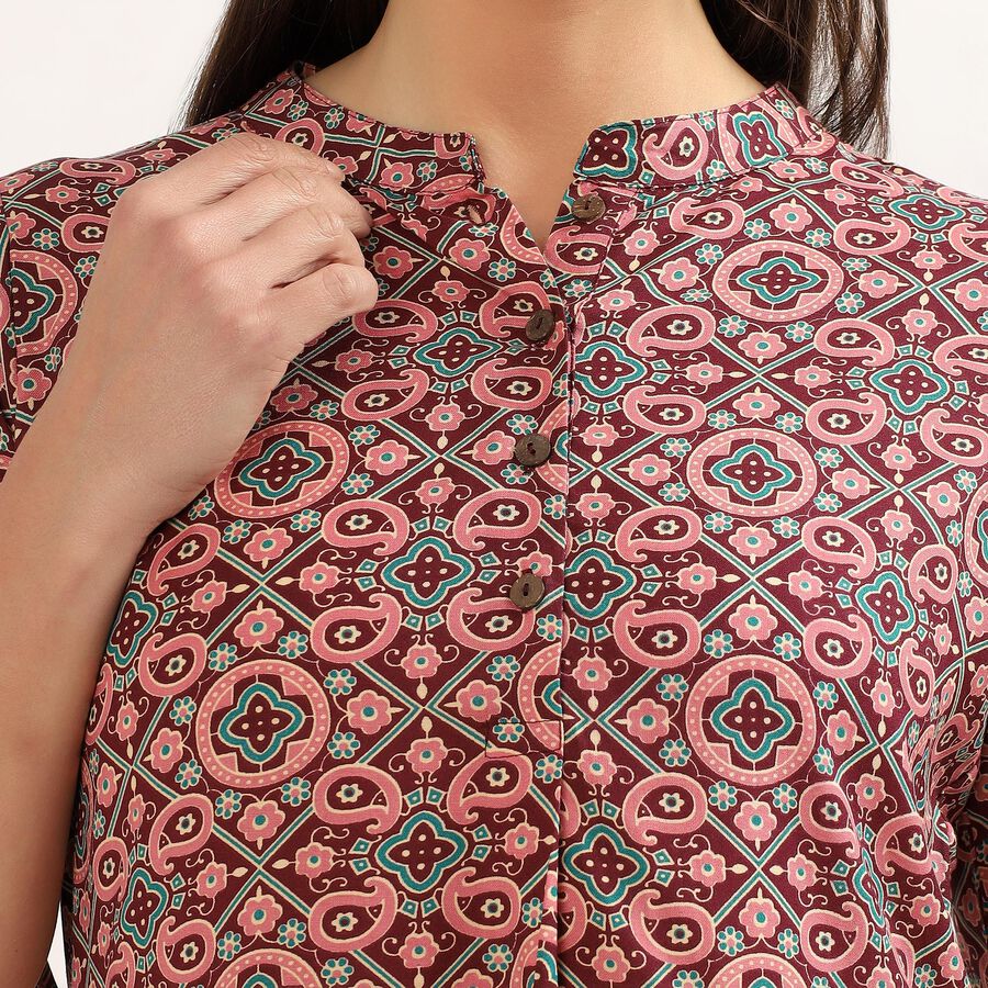 Women's Pink Notch Neck Floral Printed Kurti, Pink, large