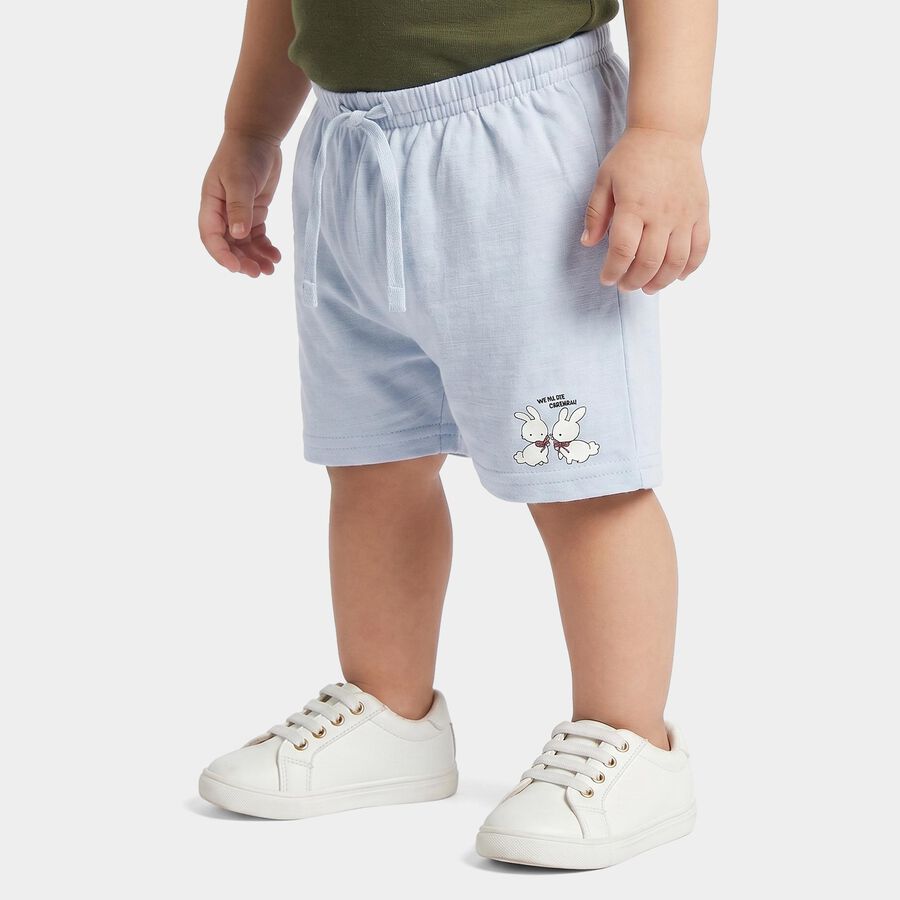 Infants' Light Blue Regular Fit Printed Half Pant, Light Blue, large