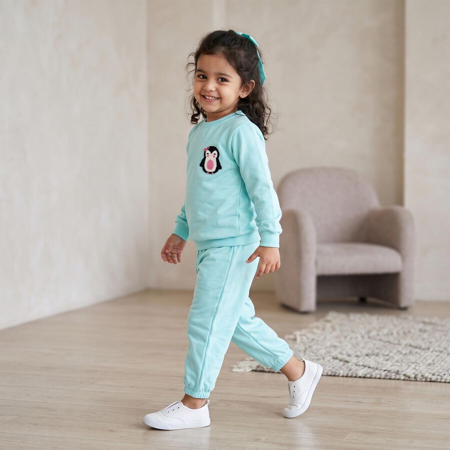 Girls Aqua Round Neck Lounge Hipster Set, एक्वा, large