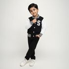 Boys' Navy Varsity Collar Embroidered Baba Suit, Navy Blue, small image number null