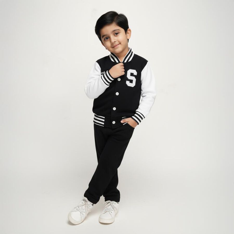 Boys' Navy Varsity Collar Embroidered Baba Suit, Navy Blue, large image number null