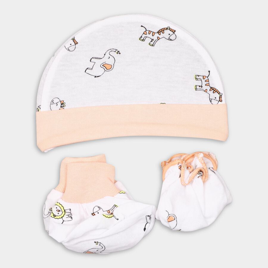 Infants' 100% Cotton Gift Set (Cap, Mittens, Booties), White, large