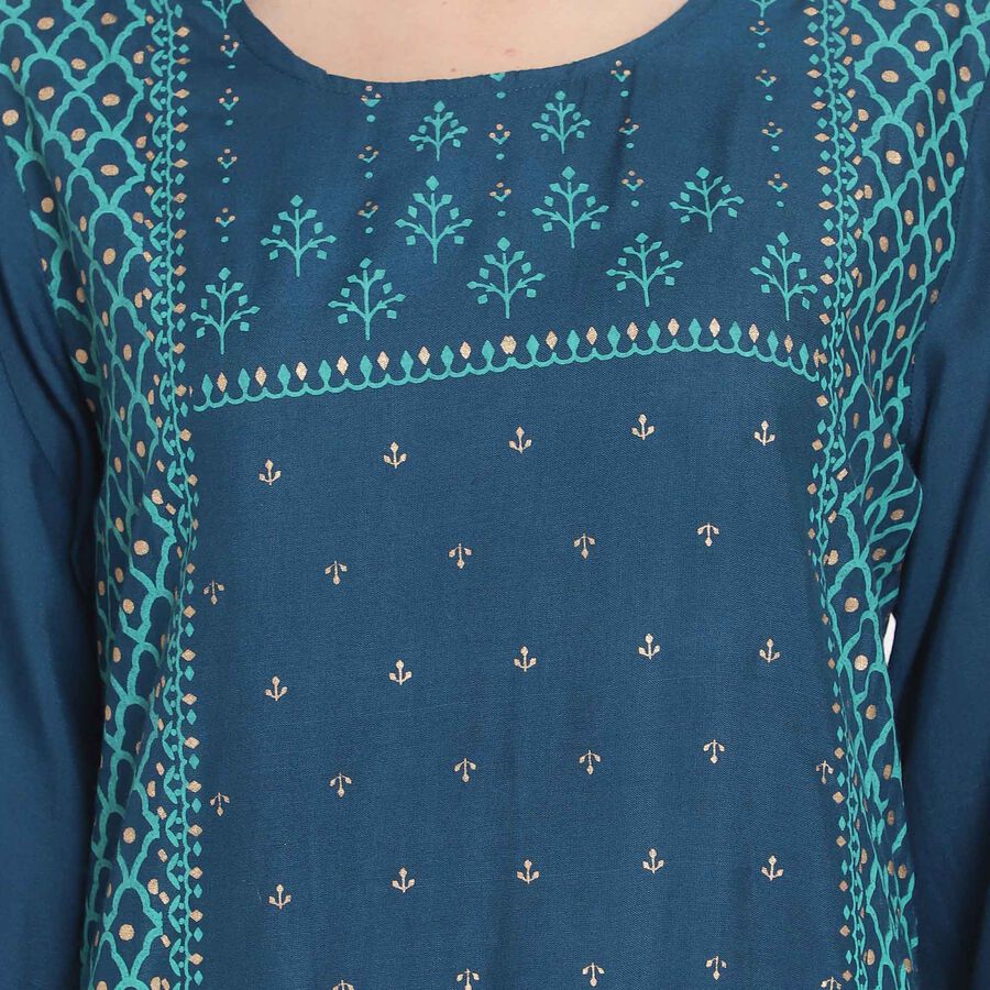 3/4th Sleeves Straight Kurta, Teal Blue, large image number null
