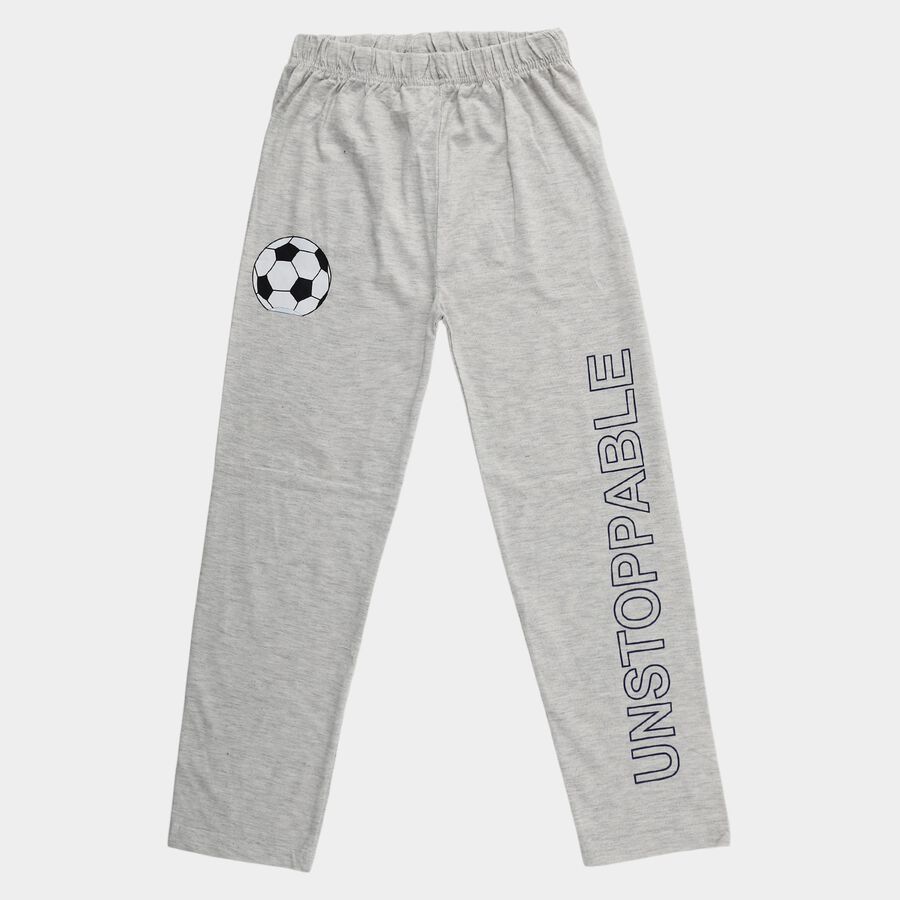 Boys Grey Regular Fit Graphic Printed Pyjama, एक्रू मिश्रित, large