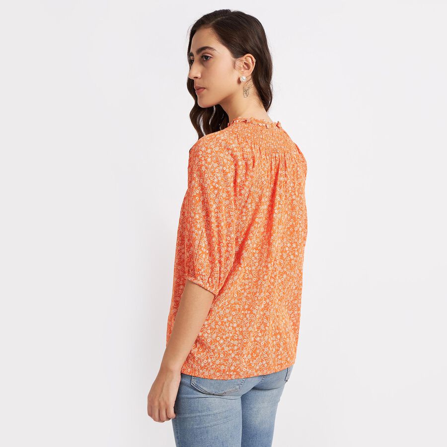 All Over Print Elbow Sleeve Top, Orange, large image number null
