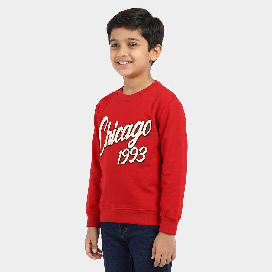 Boys' Red Crew Neck Graphic Print Sweatshirt, Red, large