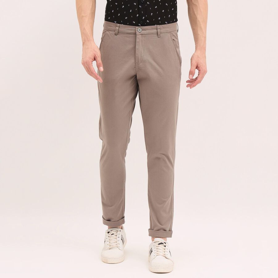 Men's 100% Cotton Cross Pocket Slim Fit Casual Trousers, Light Grey, large image number null