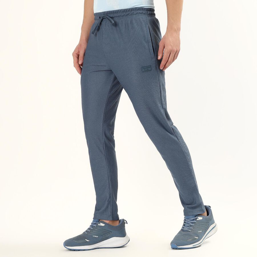 Men's Muted Steel Blue Tapered Fit Textured Track Pants, Mid Blue, large