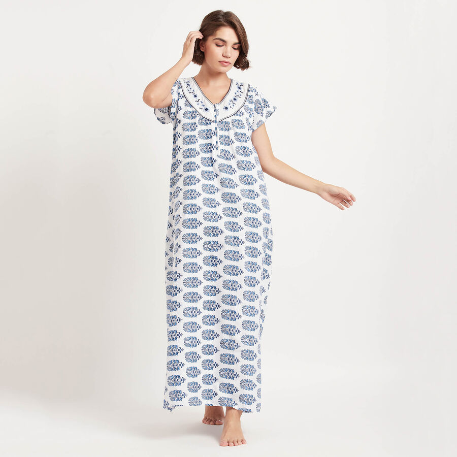 Printed Nighty, White, large image number null