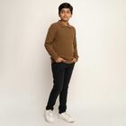 Boys Warm Brown Zip Neck Casual Pullover, Brown, small image number null