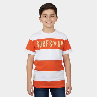Boys Orange Cotton Round Neck Casual T-Shirt