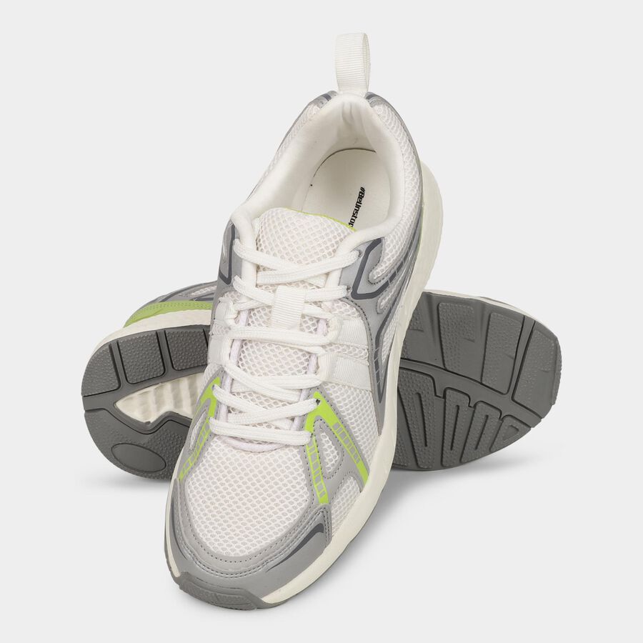 Men's Bright Snow White Lace-Up Sports Shoes, सफ़ेद, large image number null