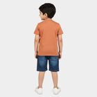 Boys' Brown 100% Cotton Crew Neck Graphic Print Baba Suit, भूरा, small