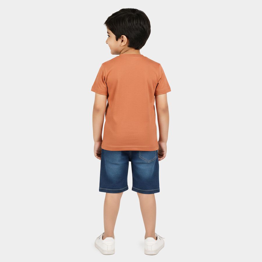 Boys' Brown 100% Cotton Crew Neck Graphic Print Baba Suit, भूरा, large