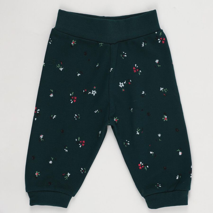 Infants' Dark Forest Green Floral Printed Cotton Pyjama, गहरा हरा, large image number null