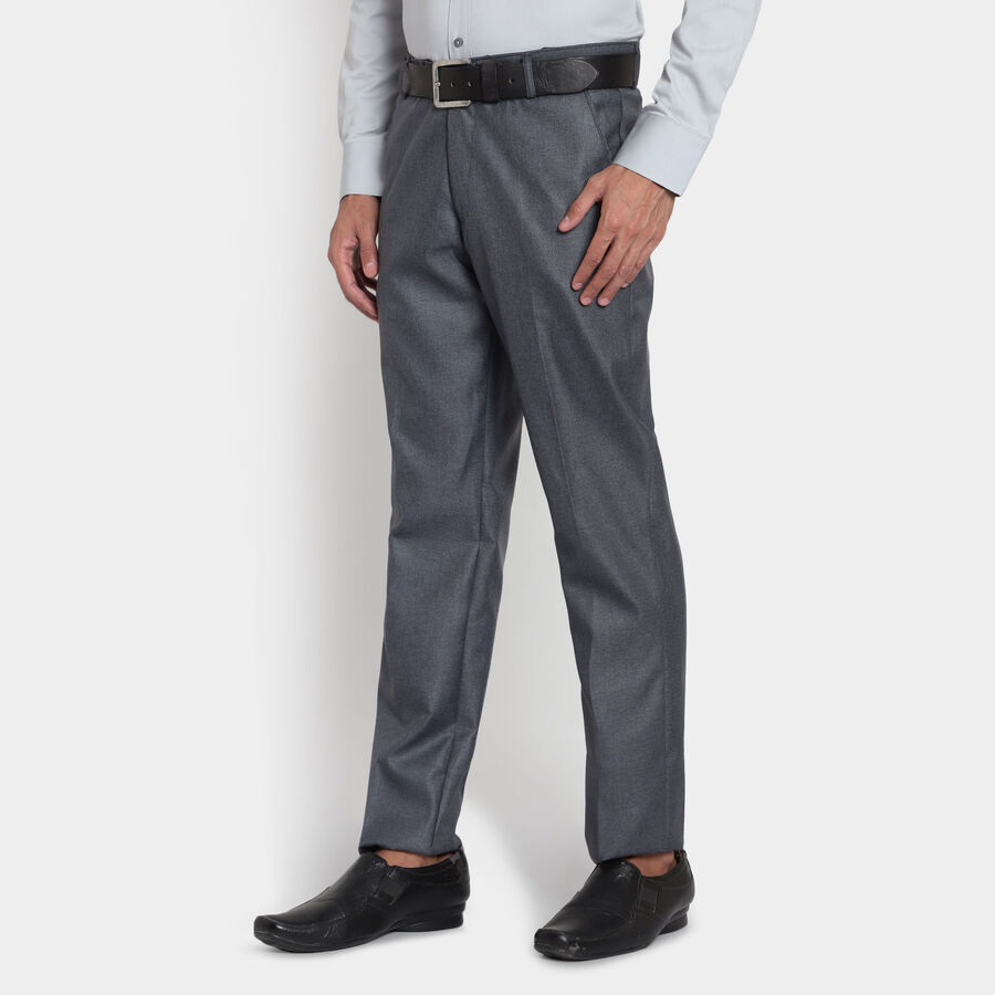Solid Fixed Waist Straight Formal Trousers, Dark Grey, large image number null