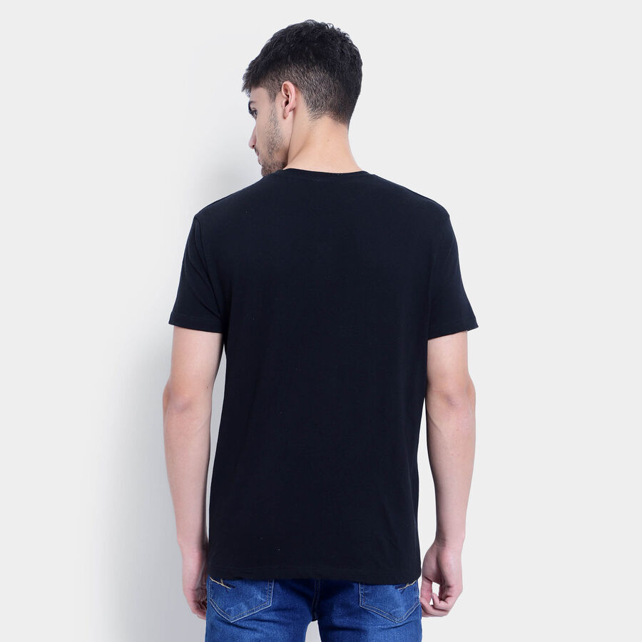 Cotton Solid Henley T-Shirt, Black, large image number null