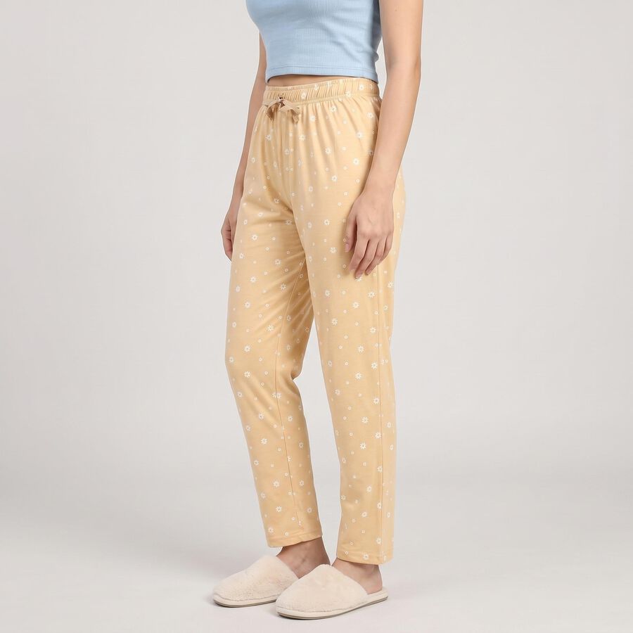 Women's Beige Floral Printed Drawstring Pyjama, गहरा पीला, large