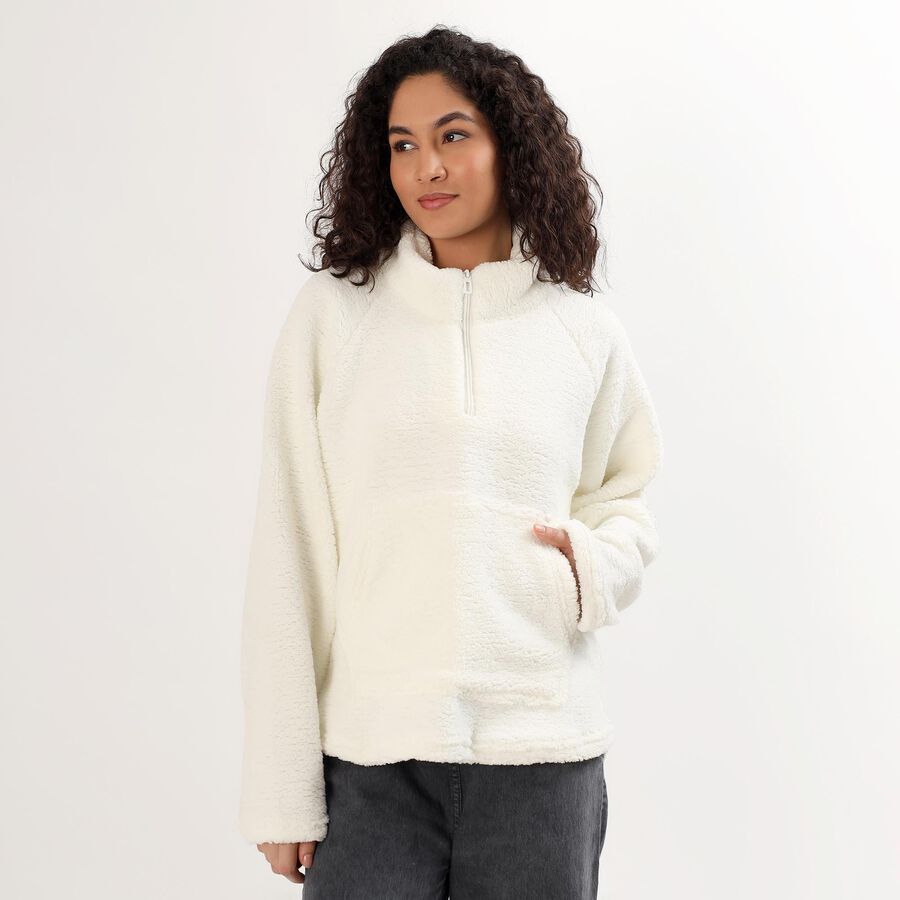 Women's Off-White Half-Zip Relaxed Fit Sweatshirt, ऑफ व्हाइट, large image number null