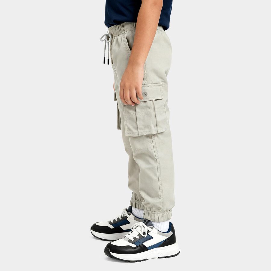 Boys' Light Green Cotton Regular Fit Trousers, Light Green, large