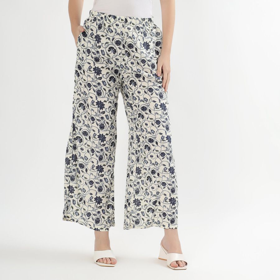 Women's Off-White Floral Printed Wide-Leg Palazzos, Off White, large image number null
