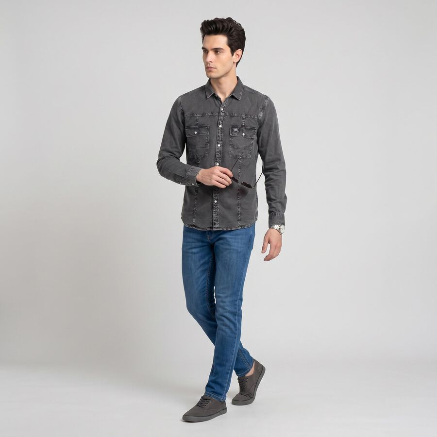 Men's Dark Grey Cotton Casual Shirt, Dark Grey, large