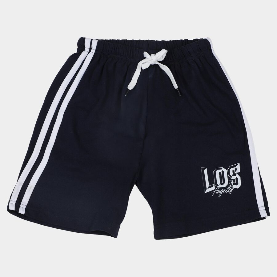 Boys' Blue Cotton Blend Regular Fit Bermuda Shorts, Navy Blue, large