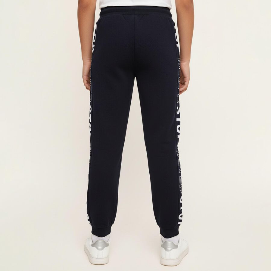 Boys' Deep Navy Blue Cotton Blend Text Print Pyjama, नेवी ब्लू, large image number null