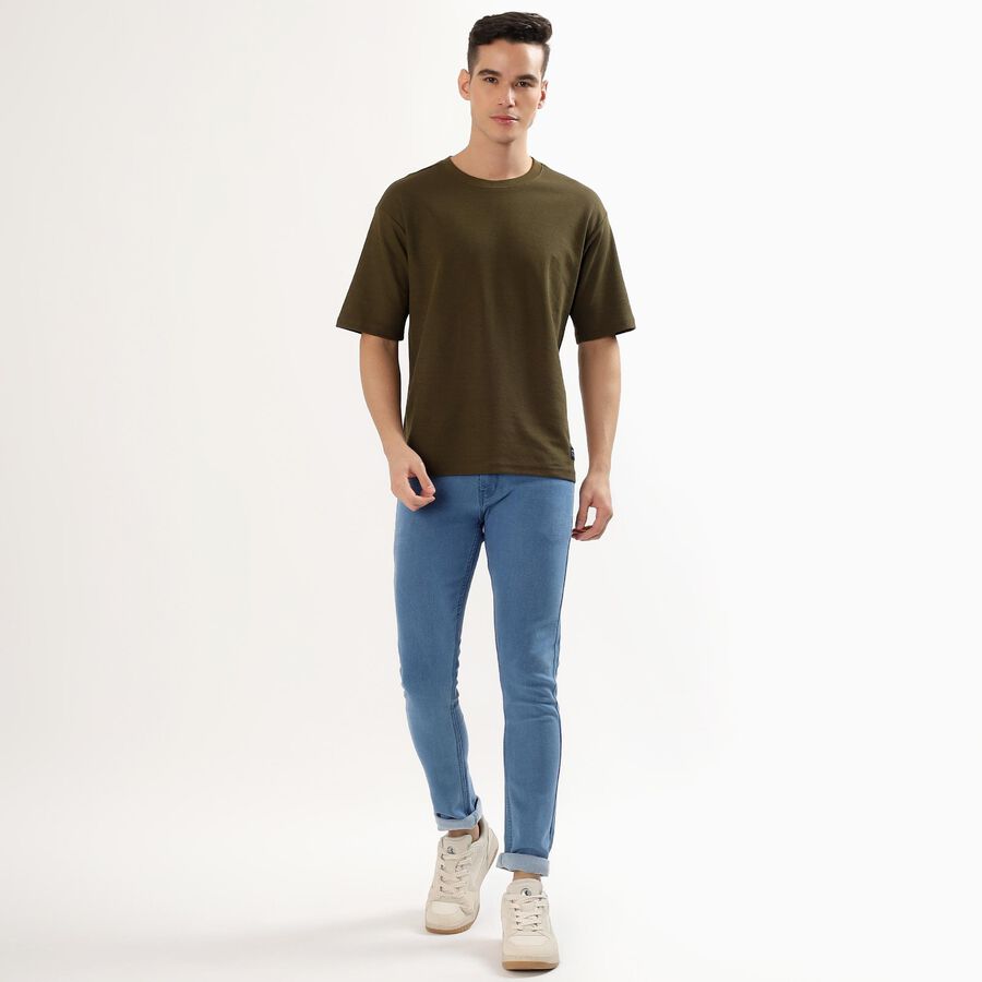 Men's Muted Olive Green Round Neck Casual T-Shirt, Olive, large image number null