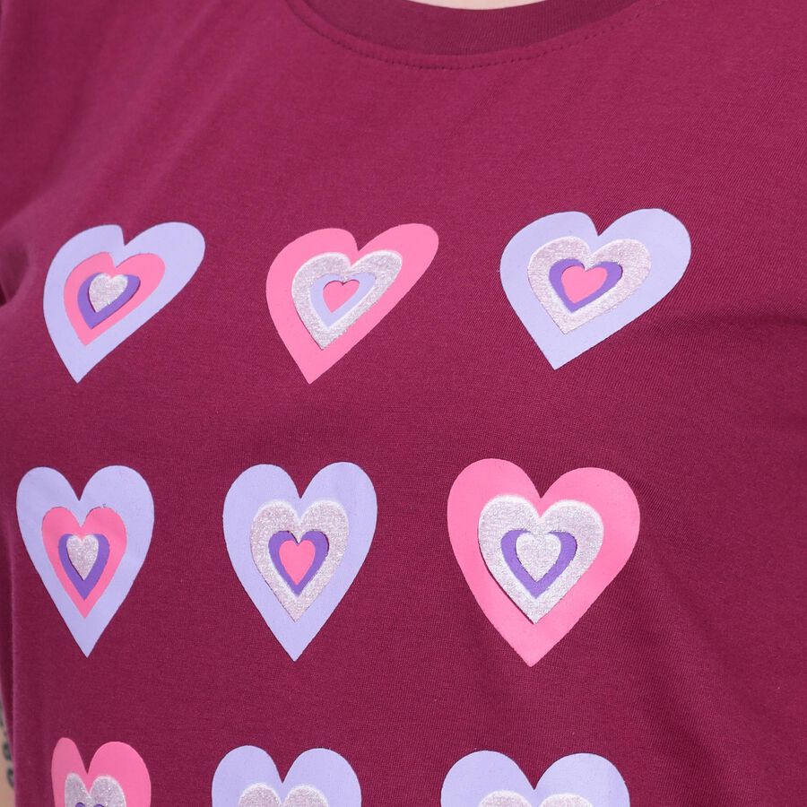 Ladies' Round Neck T-Shirt , वाइन, large image number null
