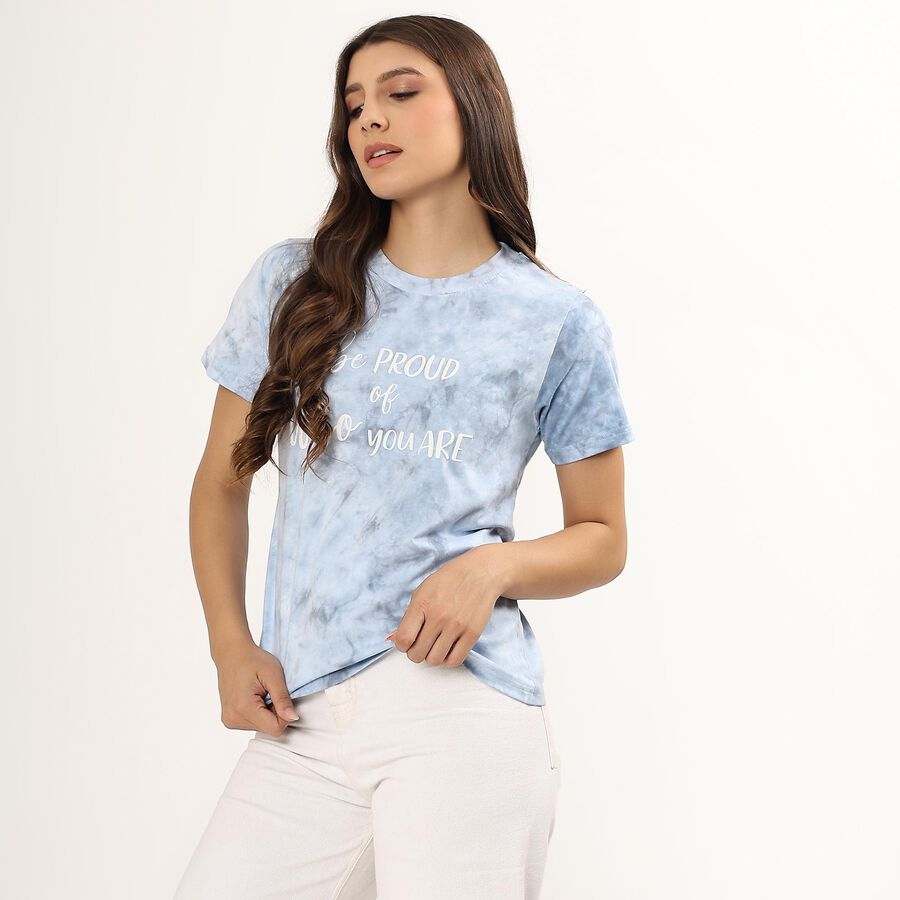 Ladies' 100% Cotton Round Neck T-Shirt , Blue, large image number null