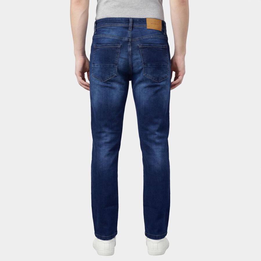 Men's Navy Blue Slim Fit Stretchable Jeans, Mid Blue, large