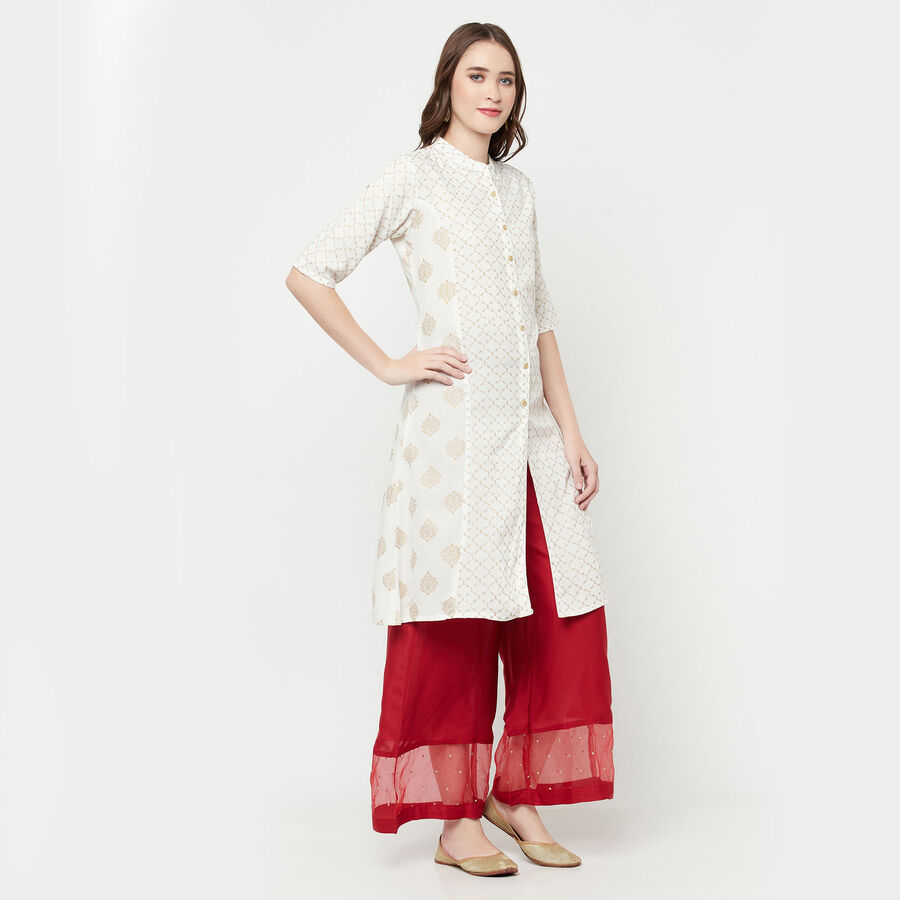 3/4th Sleeves Flared Kurta, Off White, large image number null